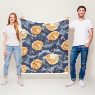 Boho-Holzmaserung-Fächer und Navy-Feder-Botanik Fleecedecke