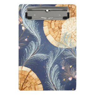 Boho-Holzmaserung-Fächer und Navy-Feder-Botanik Mini Klemmbrett