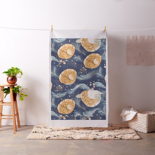 Boho-Holzoptik-Fächer und Navy-Feder-Botanik  Stoff (Beispiel)