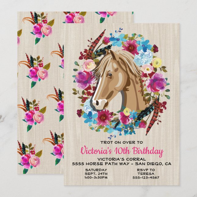 Boho Horse Anniversaire Fête Invitation (Devant / Derrière)