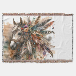 Boho Horse with feathers Decke