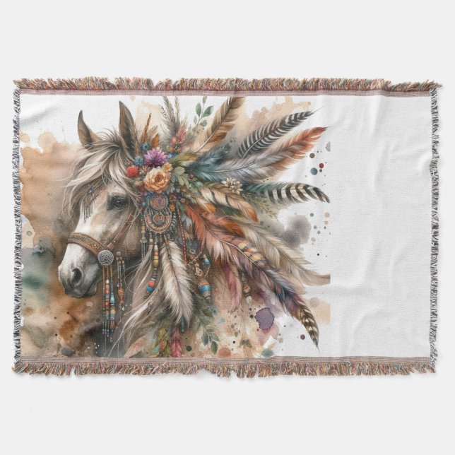 Boho Horse with feathers Decke (Vorderseite)