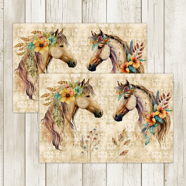 BOHO HORSES BLUMENDEKOUPAGE SEIDENPAPIER (BOHO HORSES FLORAL DECOUPAGE TISSUE PAPER)