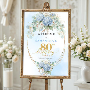 Boho Hortensien Gold Staubblau 80. Geburtstag Will Poster