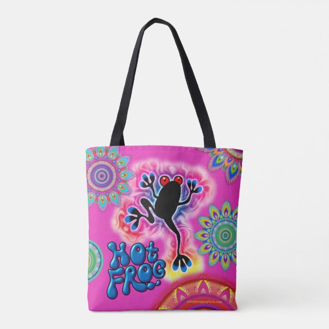 Boho Hot Frog Surf Psychedelic Tote Tasche cereba (Rückseite)