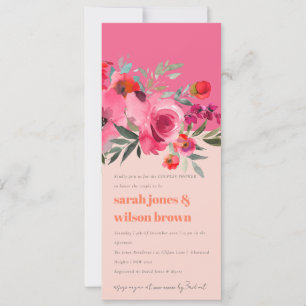 Boho Hot Pink Aquarell Blumenpaare Dusche Einladung