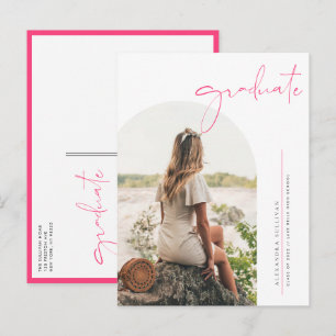 Boho Hot Pink Minimalistisch Arch Foto Abschluss Ankündigungspostkarte