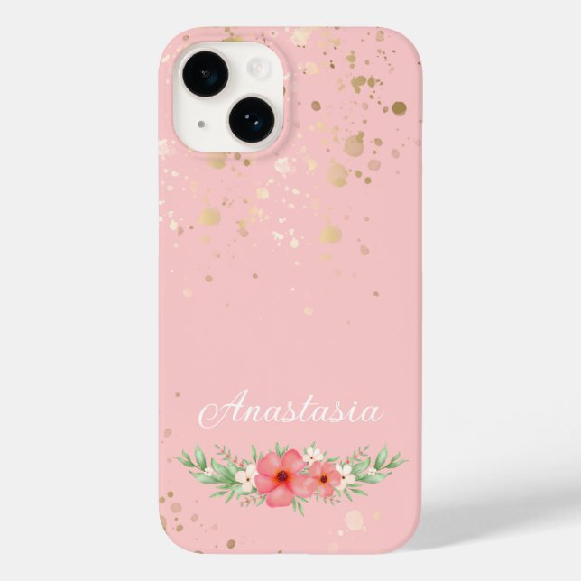 Boho Hübsch Pink & Elfenbeingrüne Blumenbezeichnun Case-Mate iPhone 14 Hülle (Rückseite)