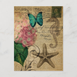 Boho Hydrangea Schmetterling Seesterne Französisch Postkarte