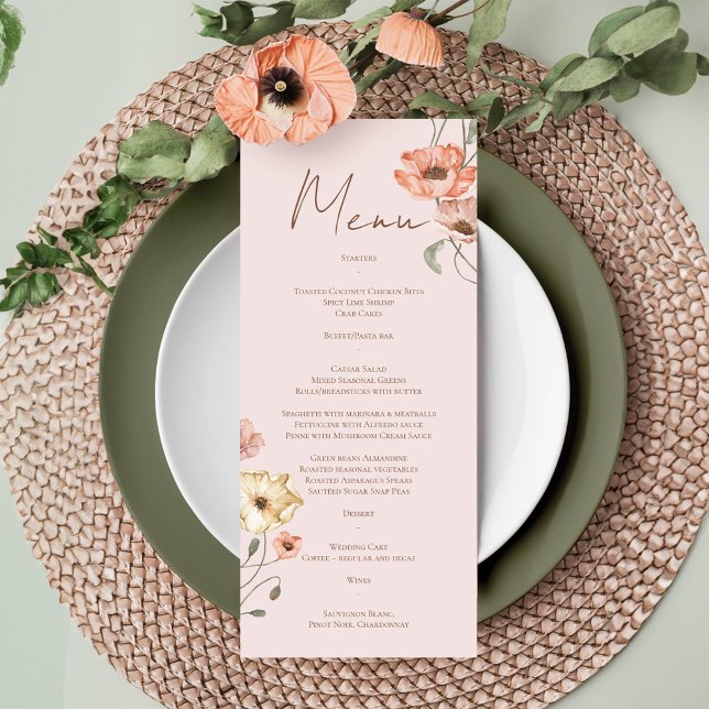 Boho Icelandic Watercolor Island Poppy Blume Menükarte (Boho Icelandic Watercolor Iceland Poppy Flowers Menu)