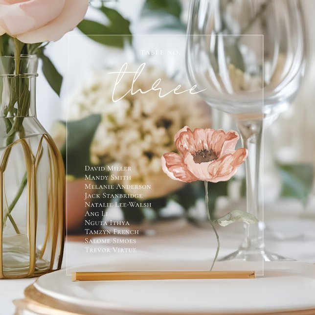 Boho Icelandic Watercolor Island Poppy Blume Tab Acrylschild (Boho Icelandic Watercolor Iceland Poppy Flower Table Number)