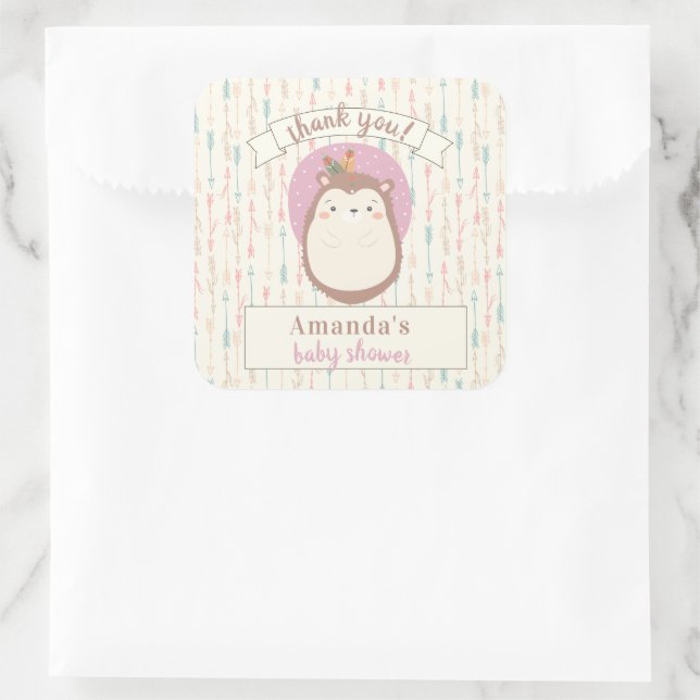 Boho Igel Stamm Pastel Arrow Gender Neutral Quadratischer Aufkleber (Tasche)