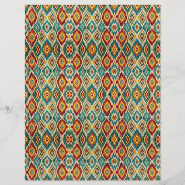Boho Ikat Scrapbook Papier – Senfgelb & Türkis  (Vorderseite)