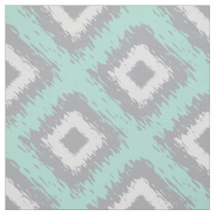 Boho Ikat Tribal Muster Aqua Grau Diamant Print Stoff