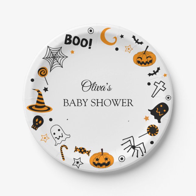 Boho Illustriert Halloween Babydusche Pappteller (Vorderseite)