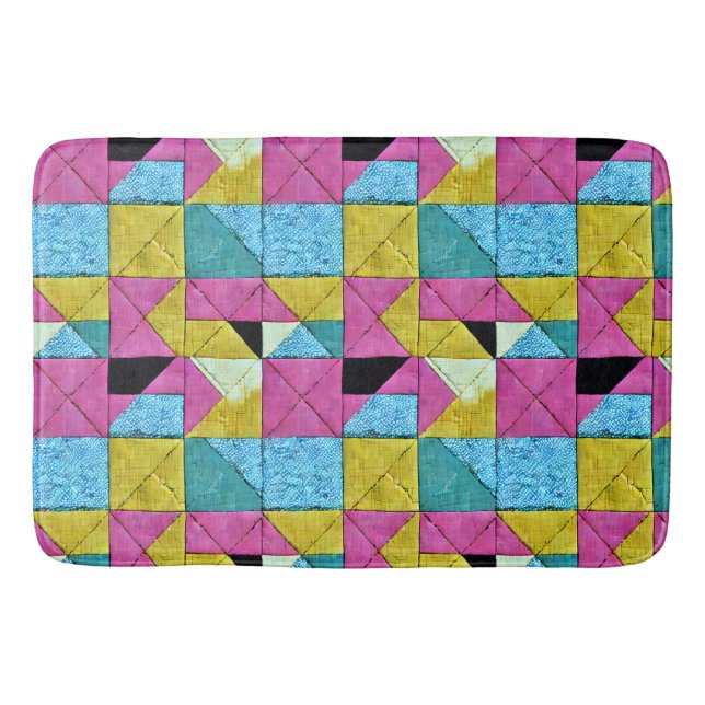 Boho Imitate Patchwork Quilt Rosa Gelb Blau Badematte (Vorderseite)