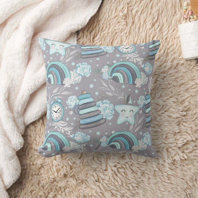 Boho in Neutralen mit Blues und Grays Kinderzimmer Kissen (Decke)