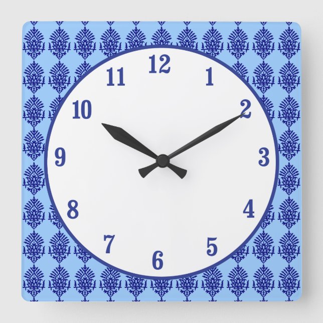 Boho India Block Print Quadratische Wanduhr (Vorderseite)