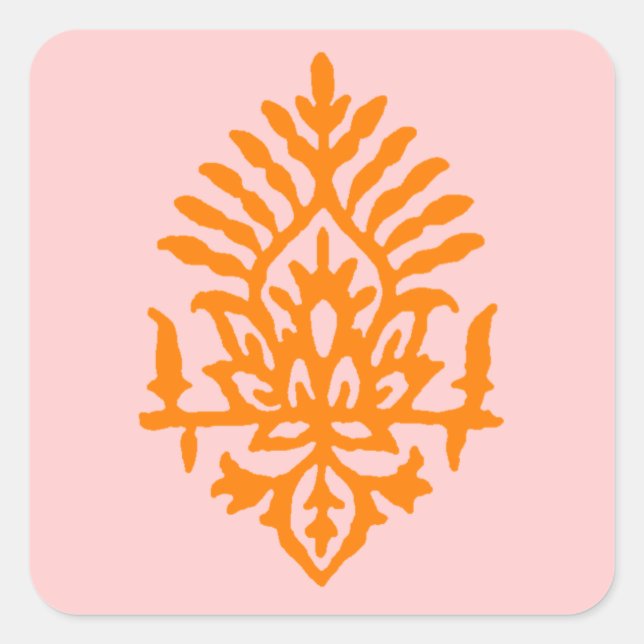 Boho India Block Print Quadratischer Aufkleber (Vorderseite)