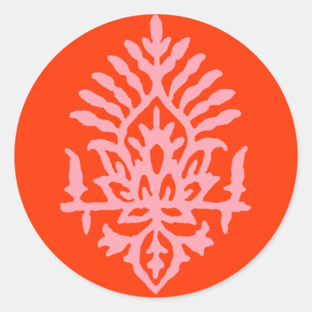 Boho India Block Print Runder Aufkleber (Vorderseite)