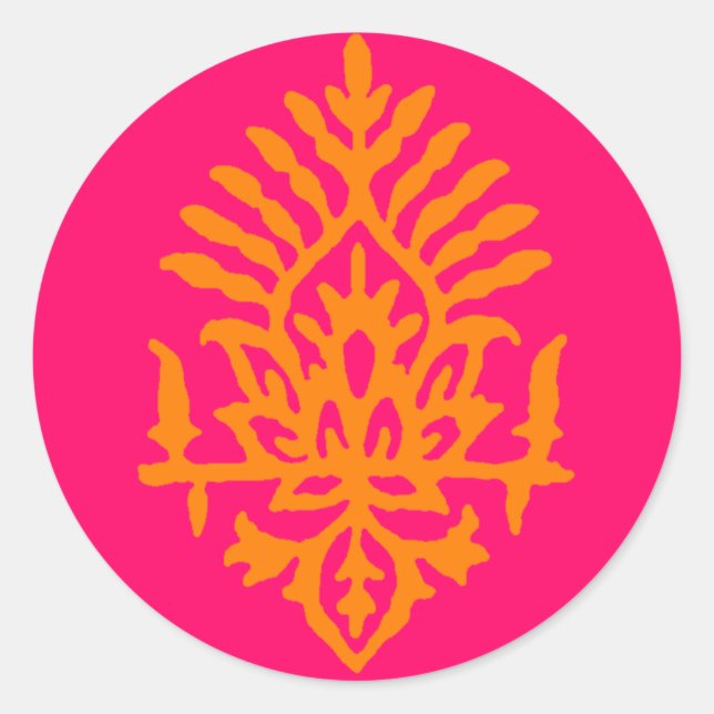 Boho India Block Print Runder Aufkleber (Vorderseite)