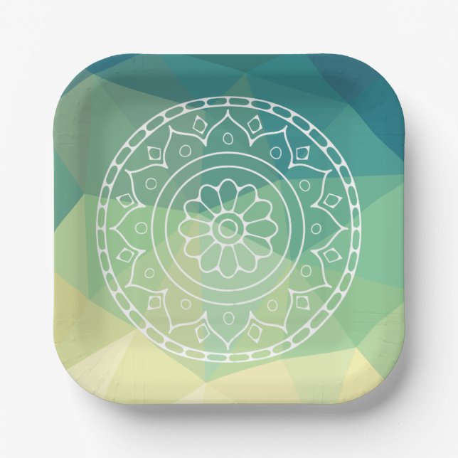 Boho india mandala Blume grün-gelb Design Pappteller (Vorderseite)