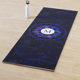 Boho Indigo Blue Universe Galaxy Mandala Monogram Yogamatte