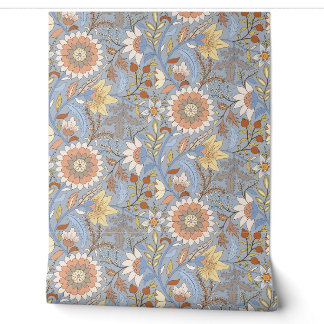 Boho indische Blüte mit blaugrauem Hintergrund Tapete