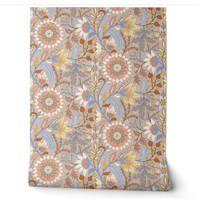 Boho indische Blüte mit Mochahintergrund Tapete (Abrollen)