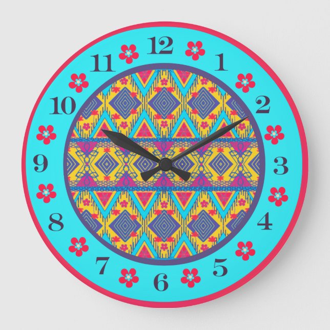 Boho-Insel-Stammesdesign Große Wanduhr (Vorderseite)