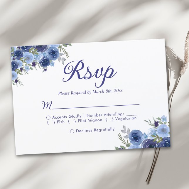 Boho-Inspired Navy Blooms – Wedding RSVP Karte (Von Creator hochgeladen)