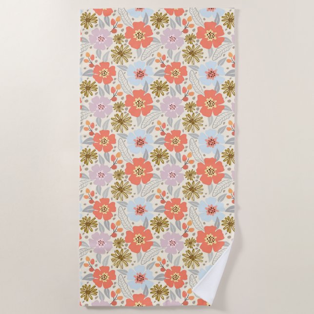 Boho Inspiriert Blumenmuster Strandtuch (Vorderseite)