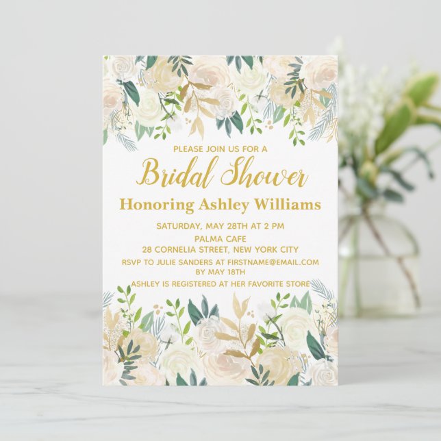 Boho Invitations de douche nuptiale White Gold Gre (Debout devant)