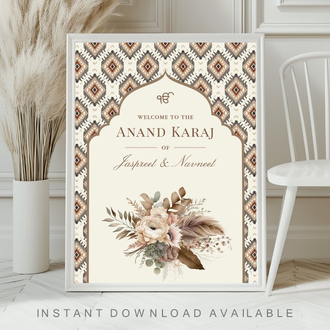 Boho Ivory Anand Karaj Sikh Wedding Welcome Sign Poster (Von Creator hochgeladen)