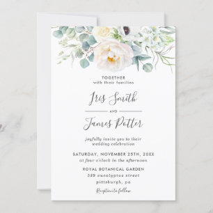 Boho Ivory Anemone Peony Floral Greenerity Wedding Einladung