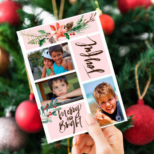 Boho Joyful Merry and Bright Christmas Foto Feiertagskarte