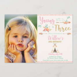 Boho junges wildes und 3. Mädchen-Foto des Einladung