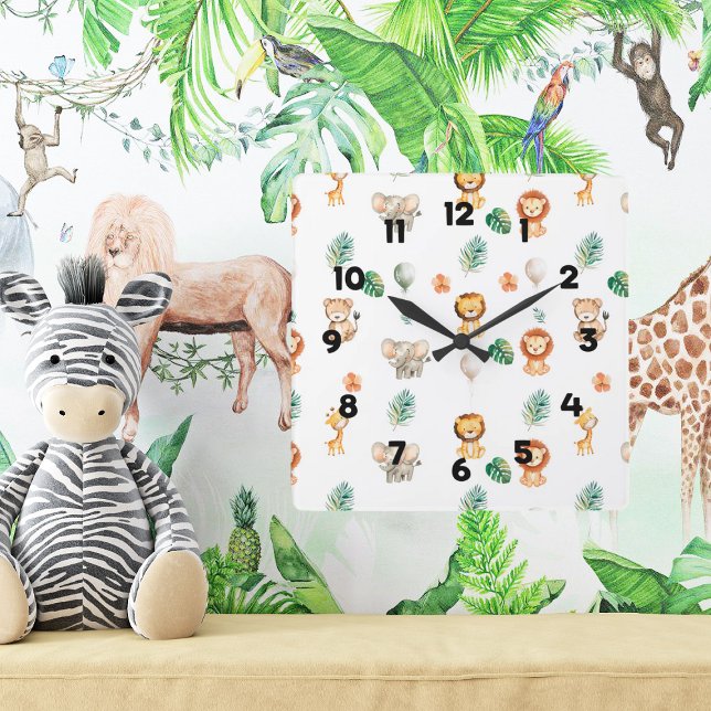 Boho Jungle Animals Quadratische Wanduhr (Von Creator hochgeladen)