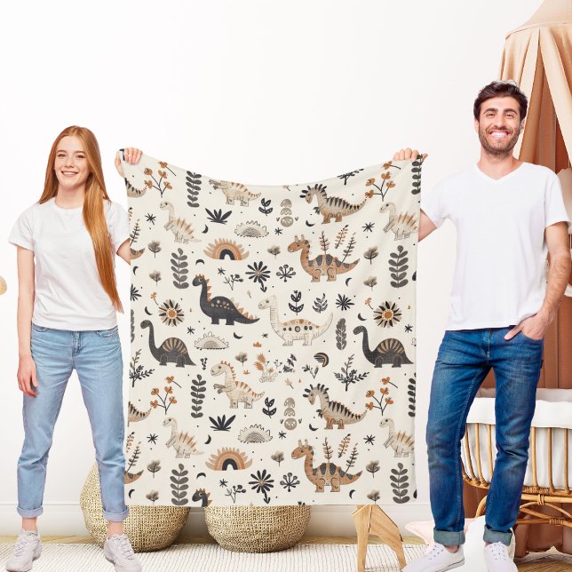 Boho Jungle Dinosaur Pattern Fleecedecke (Von Creator hochgeladen)