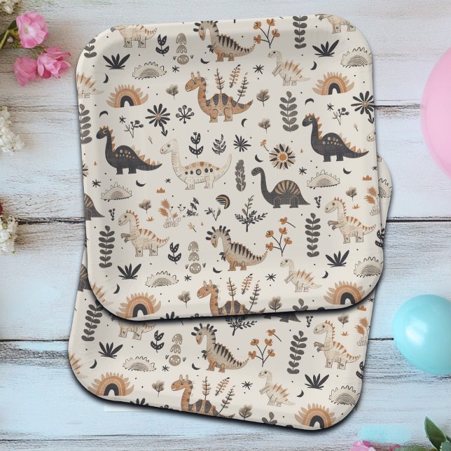 Boho Jungle Dinosaur Pattern Geburtstag Pappteller (Von Creator hochgeladen)