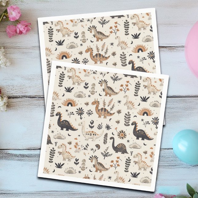 Boho Jungle Dinosaur Pattern Geburtstag Serviette (Von Creator hochgeladen)