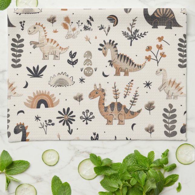 Boho Jungle Dinosaur Pattern Geschirrtuch (Gefaltet)