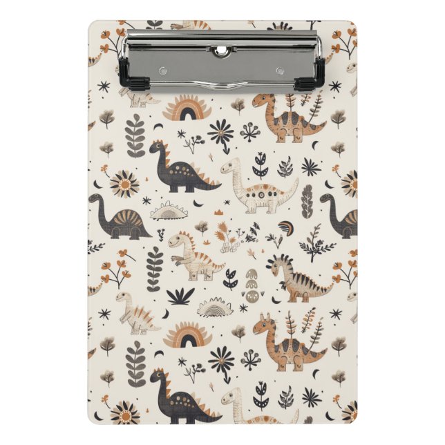 Boho Jungle Dinosaur Pattern Mini Klemmbrett (Vorderseite)
