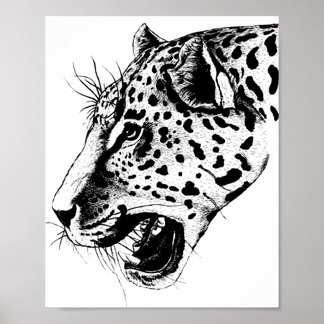 Boho Jungle Schwarzweiß Vintag Lovely Leopard Poster (Vorne)