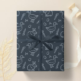 Boho-Jungs Ostern Süßer Hase Gans Dunkelblau Geschenkpapier