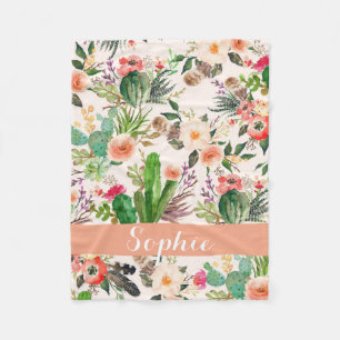 Boho Kaktus Aquarelldecke Fleecedecke
