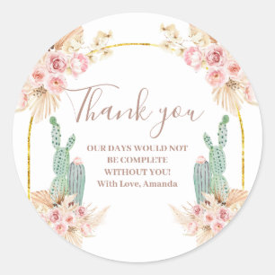 Boho-Kaktus-Blumen-Hochzeitsdusche-Danke-Aufkleber Runder Aufkleber