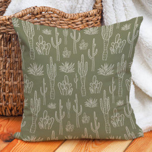 Boho-Kaktus Western Southern Neutral Moosgrün Kissen