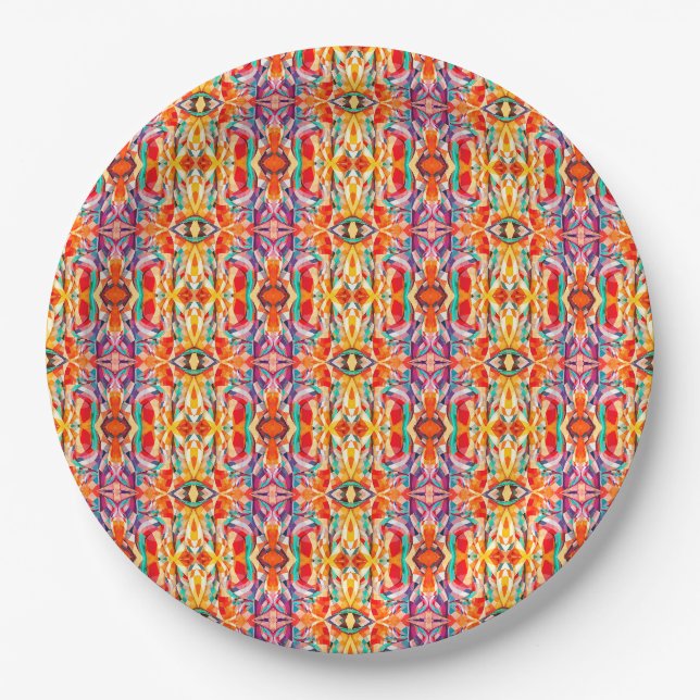Boho-Kaleidoskop-Muster Pappteller (Vorderseite)