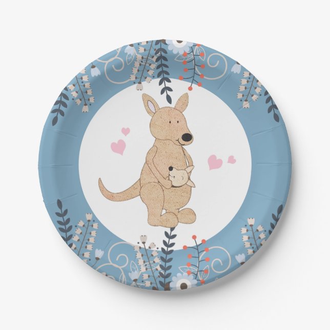 Boho Kangaroo Baby Shower Paper Plate Pappteller (Vorderseite)